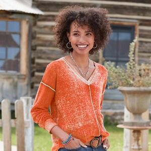 Soft‎ Surroundings V-Neck Pullover Top Lightweight Knit Orange M